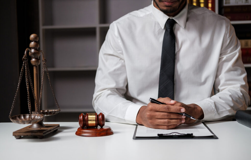 A collaborative divorce lawyer is reading a divorce document