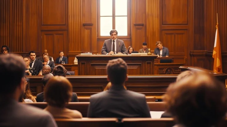 A courtroom scene featuring an audience observing a case regarding the termination of parental rights