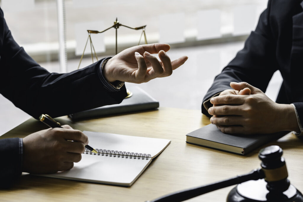 a meeting between a lawyer and an accountant discussing financial records