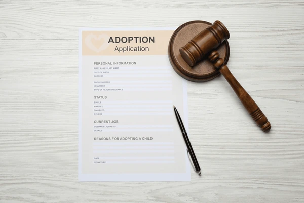 an adoption application document with a gavel
